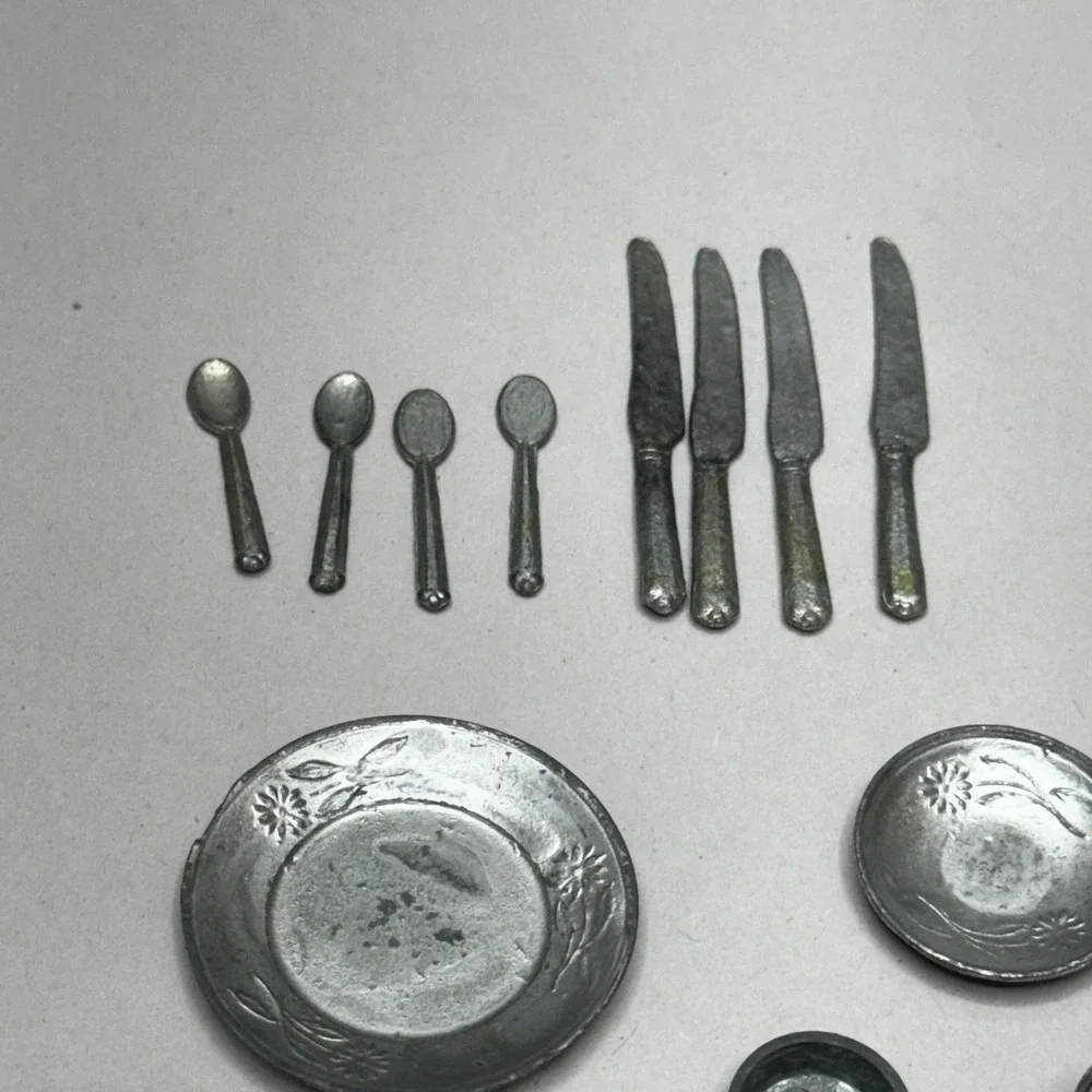 Vintage dollhouse lot miniature cooking pans pots‎ flatware metal tools kitchen